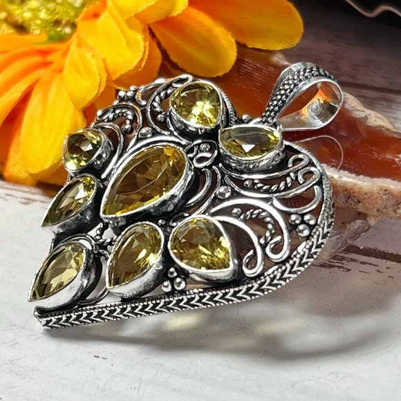 Heart Pendant Citrine Large Handmade Gemstone 924 Stamped Bohemian Sparkler New! - Picture 6 of 13